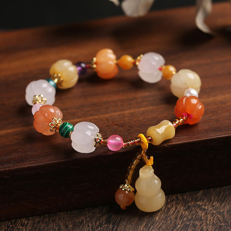 Nimara Ritual Natural Golden Silk Jade Crystals Gourd Pixiu Pumpkin Beads Wealth Charm Bracelet