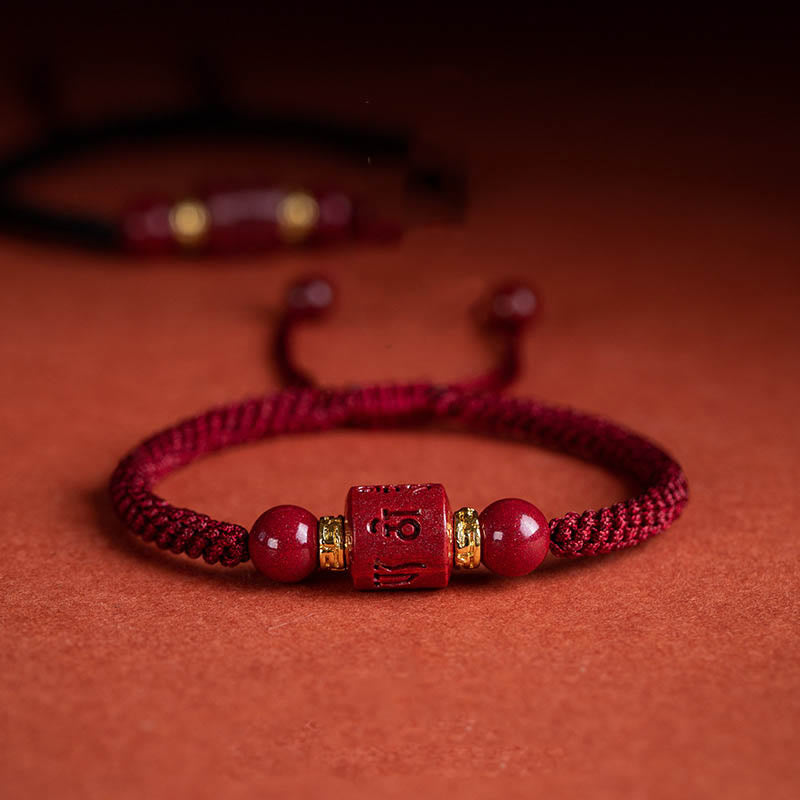 Nimara Ritual Tibet Cinnabar Om Mani Padme Hum Engraved Blessing Braided Bracelet