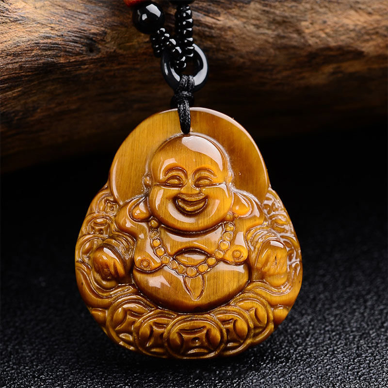 Nimara Ritual Tiger's Eye Laughing Buddha Blessing Necklace