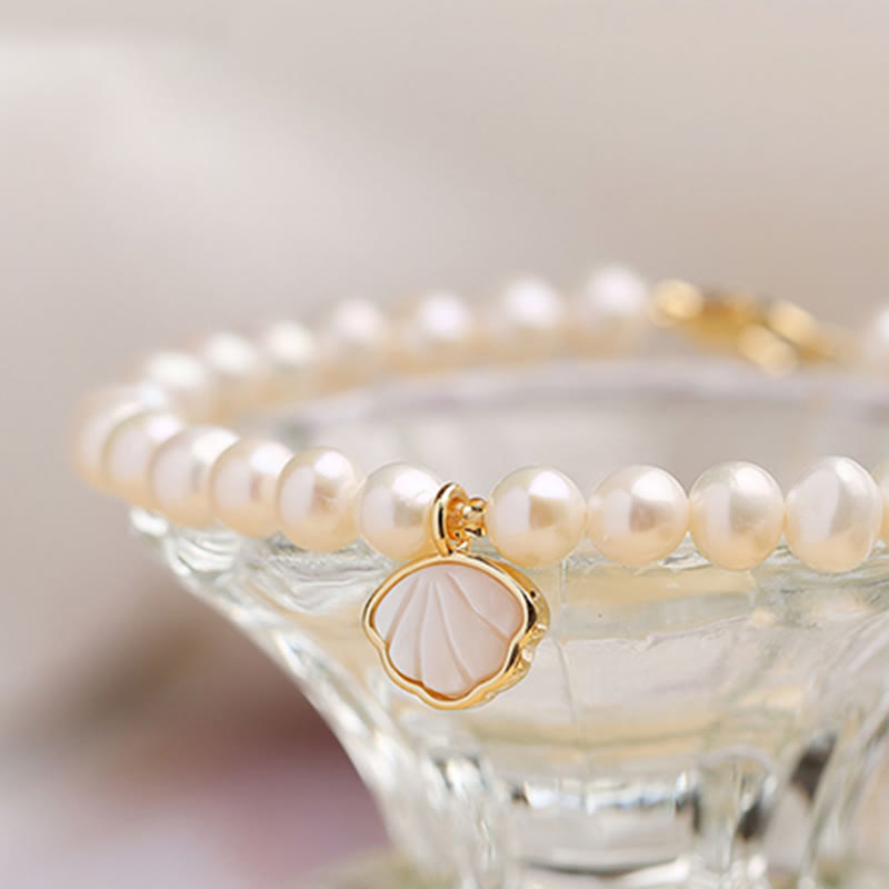 Nimara Ritual 14K Gold Plated Natural Pearl Crystal Shell Charm Bead Bracelet