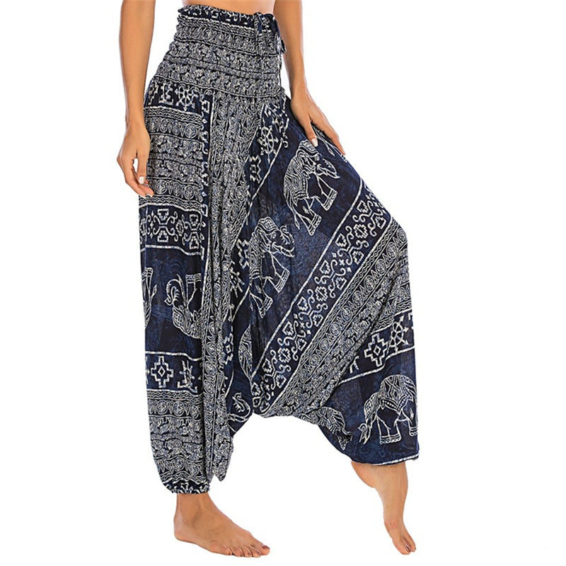 Nimara Ritual Two Style Wear Elephant Pattern Loose Smocked Harem Trousers Jumpsuit Women's Yoga Pants