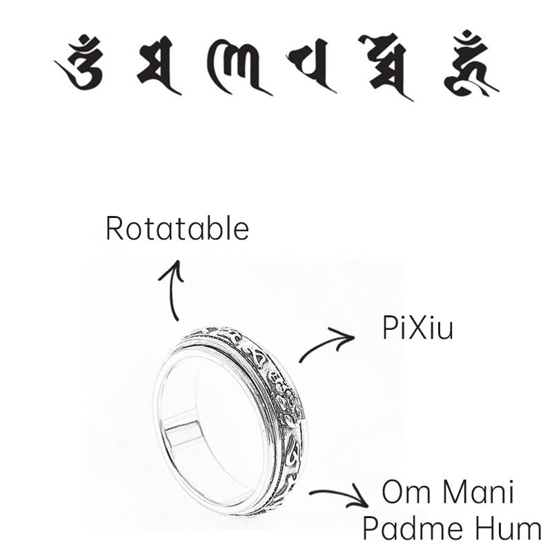 Nimara Ritual Tibetan Om Mani Padme Hum PiXiu Engraved Wealth Luck Rotatable Ring