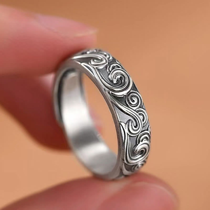 Nimara Ritual 999 Sterling Silver Auspicious Clouds Engraved Blessing Adjustable Ring