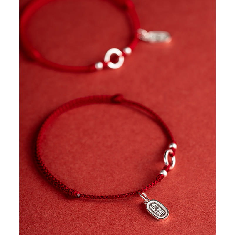 Nimara Ritual 925 Sterling Silver Lucky Fortune Peace Joy Lotus Peace Buckle Red String Bracelet