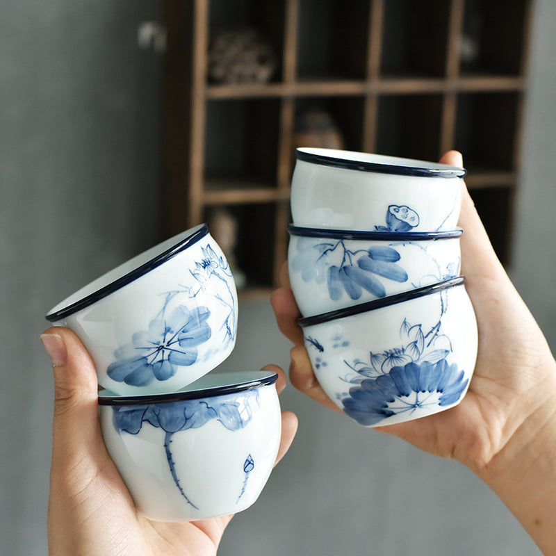 Nimara Ritual Koi Fish Lotus Flower Leaf Mountains Tree Ceramic Teacup Kung Fu Tea Cup 130ml
