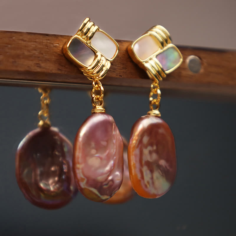 Nimara Ritual 925 Sterling Silver Posts Copper Plated Gold Natural Baroque Pearl Healing Drop Earrings