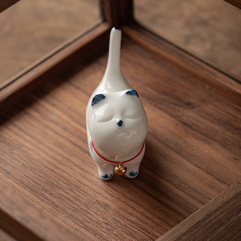 Nimara Ritual Mini Lucky White Cat Kitten Tea Pet Ceramic Home Desk Figurine Decoration