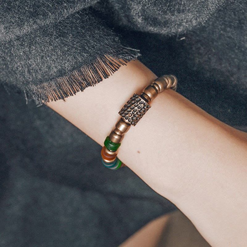 Nimara Ritual Tibetan Colorful Glass Beads Copper Wealth Bracelet