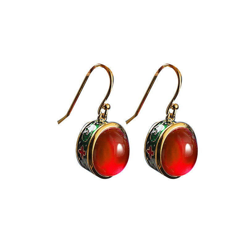 Nimara Ritual Round Red Corundum Confidence Hook Drop Dangle Earrings