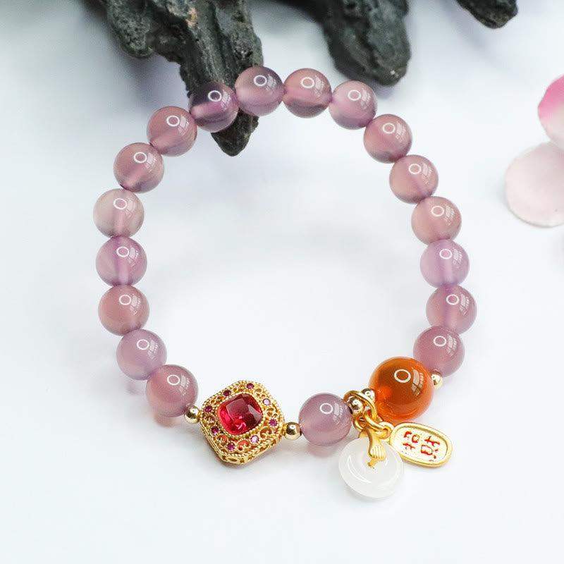 Nimara Ritual Natural Purple Chalcedony Candy Agate Peace Buckle Harmony Lucky Fortune Charm Bracelet