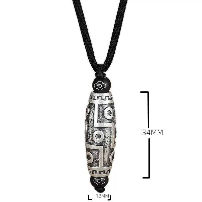 Nimara Ritual Tibet Nine-Eye Dzi Bead Pattern Copper Auspicious Clouds Wealth Necklace Pendant