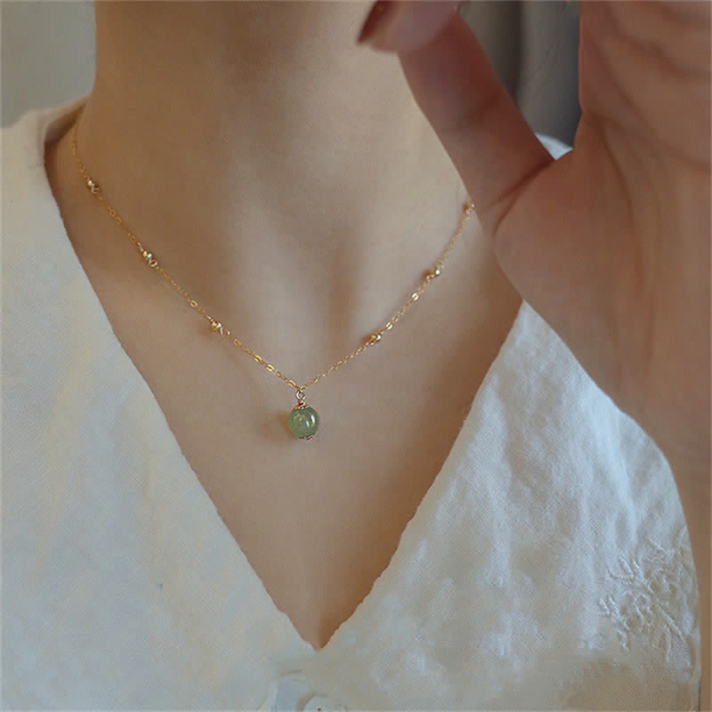 Nimara Ritual 14k Gold Plated Hetian Jade Luck Beaded Necklace Pendant
