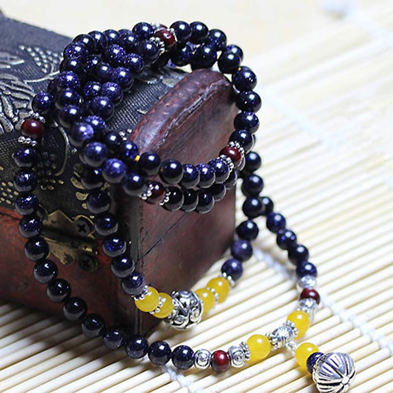Nimara Ritual Blue Sandstone Wealth Charm Bracelet Mala