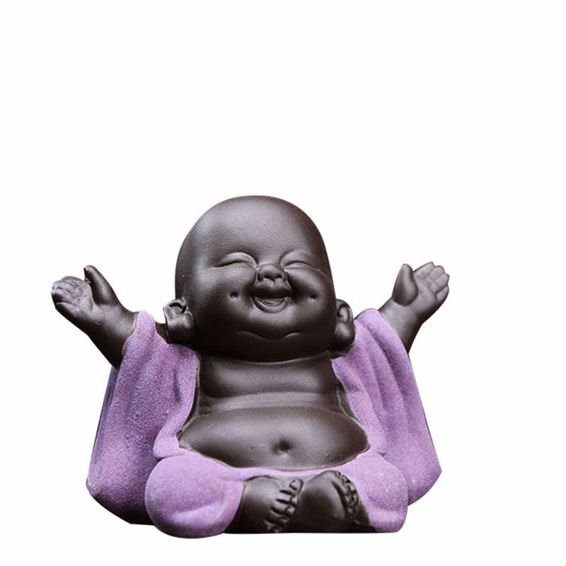 Nimara Ritual Always Smiling Laughing Buddha Wealth Luck Purple Clay Maitreya Statue Decoration