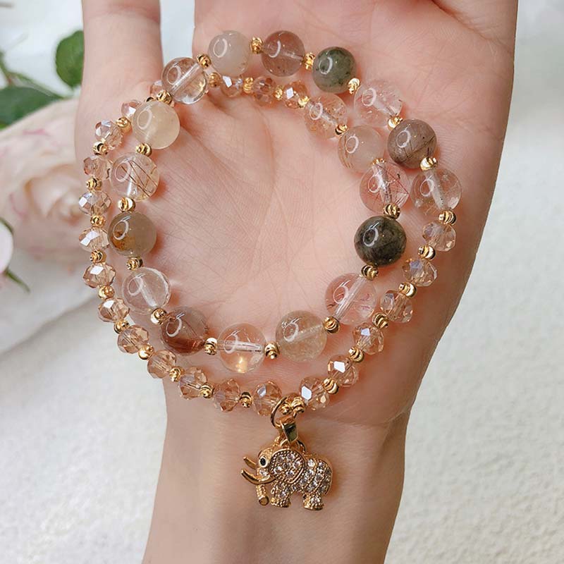 Nimara Ritual Rose Quartz Elephant Healing Energy Charm Bracelet