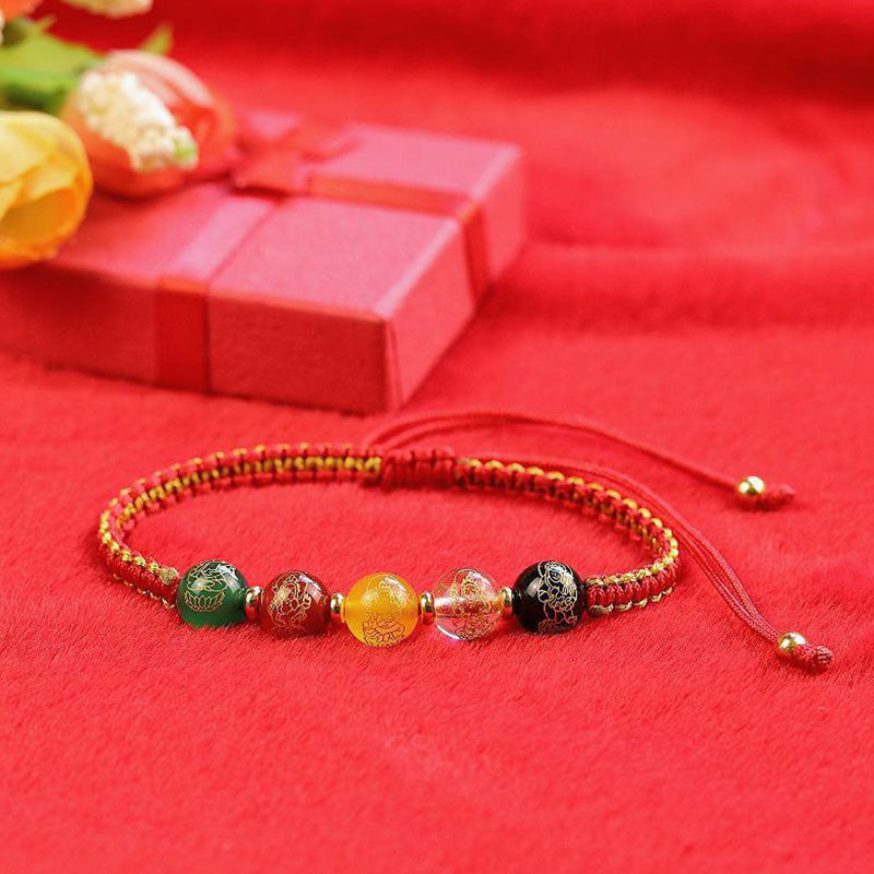 Nimara Ritual Five Directions Gods of Wealth Agate Handmade Protection String Braid Bracelet