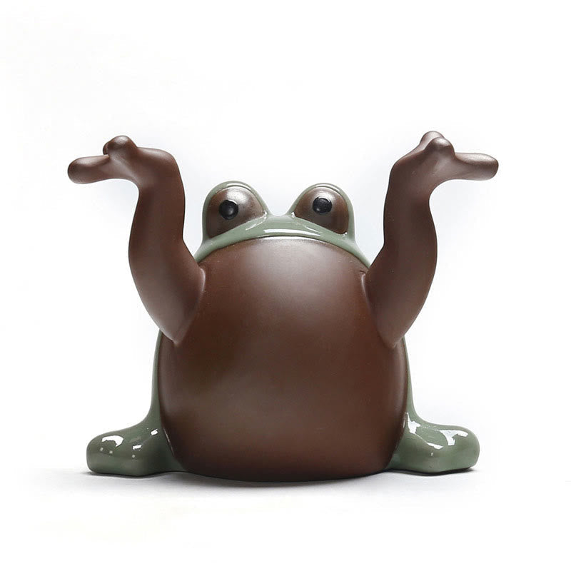 Nimara Ritual FengShui Wealth Lucky Cute Frog Ceramic Tea Pet Figurine Decoration