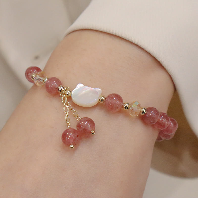 Nimara Ritual Natural Strawberry Quartz Morganite Tridacna Stone Cat Love Bracelet