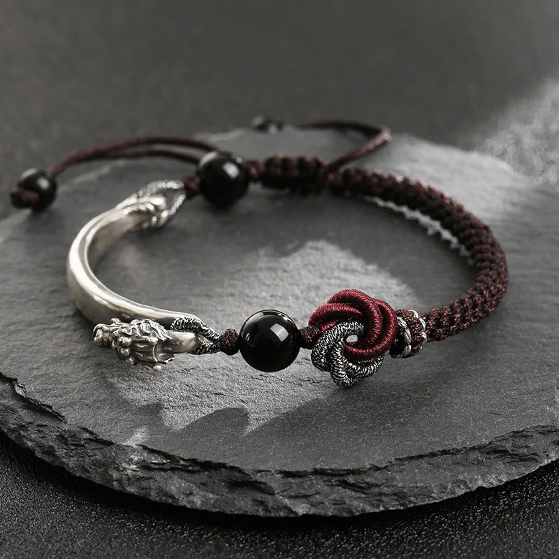 Nimara Ritual 925 Sterling Silver Auspicious Dragon Success Handcrafted Braided Bracelet