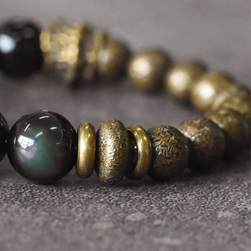 Nimara Ritual Rainbow Obsidian Copper Bead Positive Transformation Bracelet