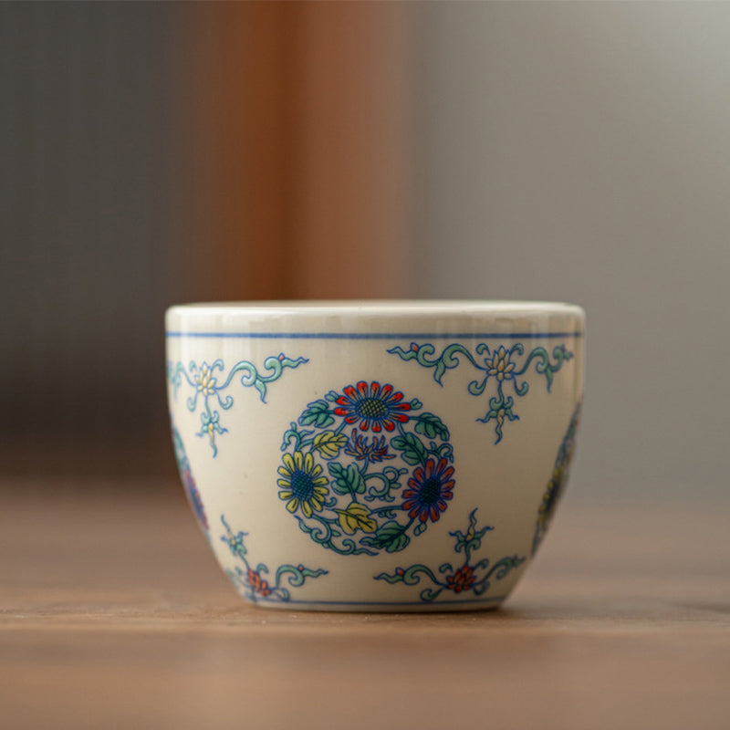 Nimara Ritual Koi Fish Arowana Peony Sunflower Ceramic Teacup Kung Fu Tea Cup 60ml