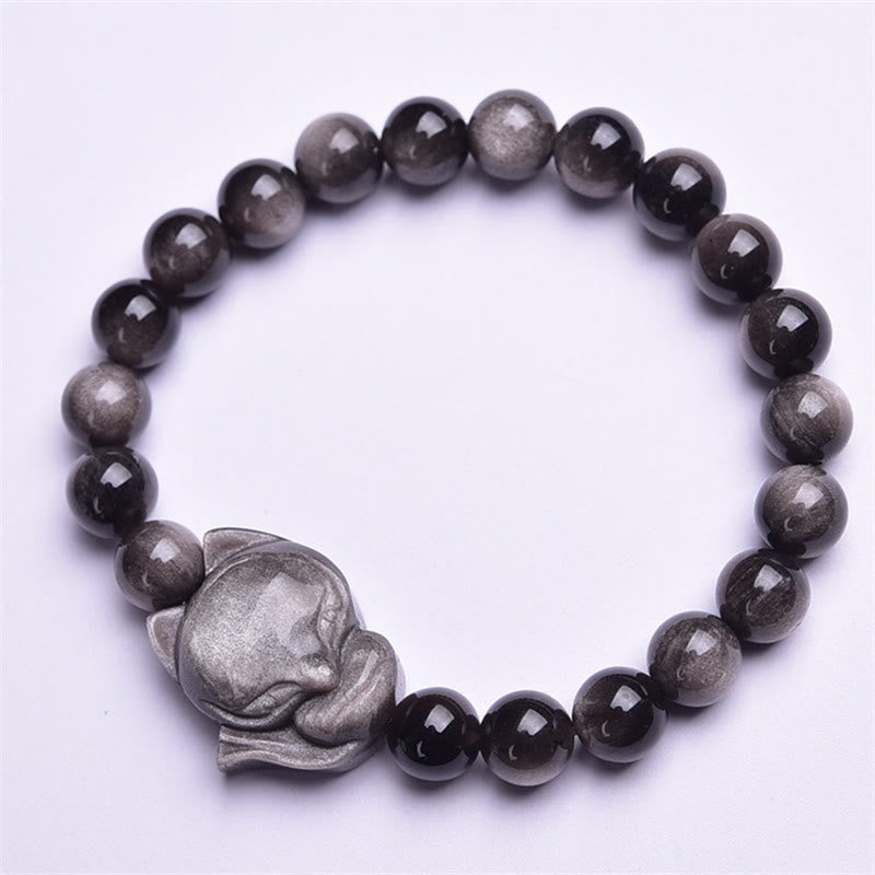 Nimara Ritual Natural Silver Sheen Obsidian Fox Protection Bracelet