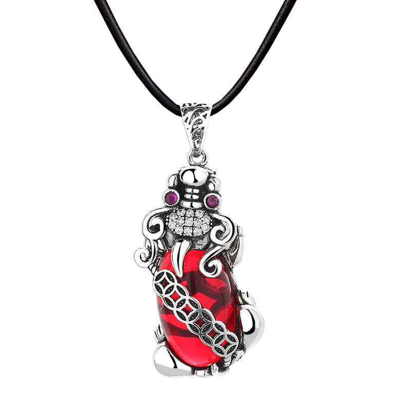 Nimara Ritual PiXiu Garnet Copper Coin Wealth Luck Necklace Pendant