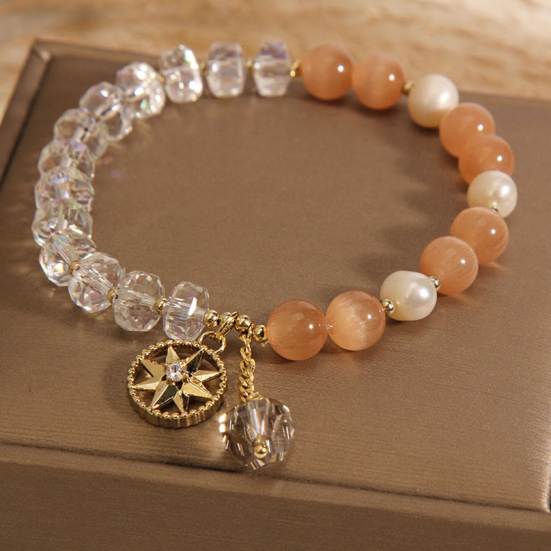Nimara Ritual Orange Cat's Eye White Crystal Star Support Bracelet