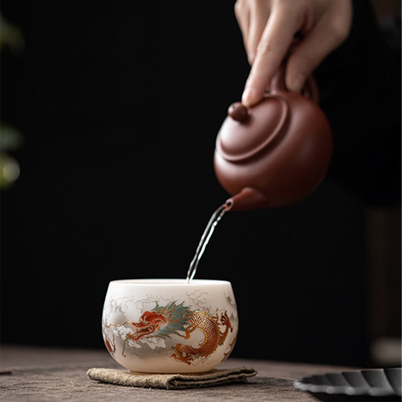 Nimara Ritual Phoenix Dragon Lotus Deer Ancient Building Koi Fish Ceramic Teacup Kung Fu Tea Cups