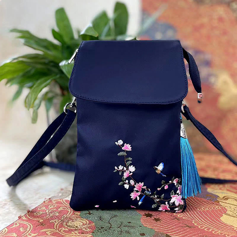 Nimara Ritual Waterproof Handmade Embroidered Lotus Flowers Crossbody Bag Shoulder Bag Cellphone Bag