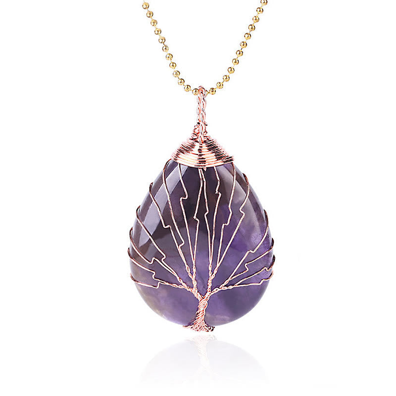 Nimara Ritual Natural Quartz Crystal Tree Of Life Healing Energy Necklace Pendant