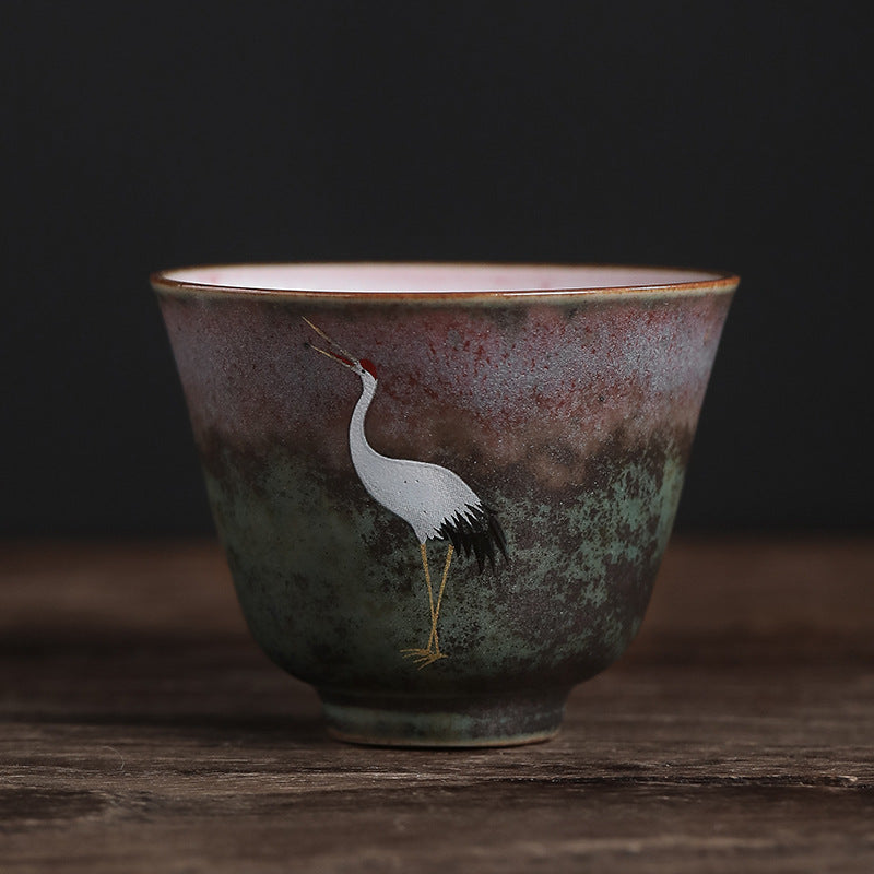 Nimara Ritual Auspicious Crane Ceramic Teacup Kung Fu Tea Cup Bowl