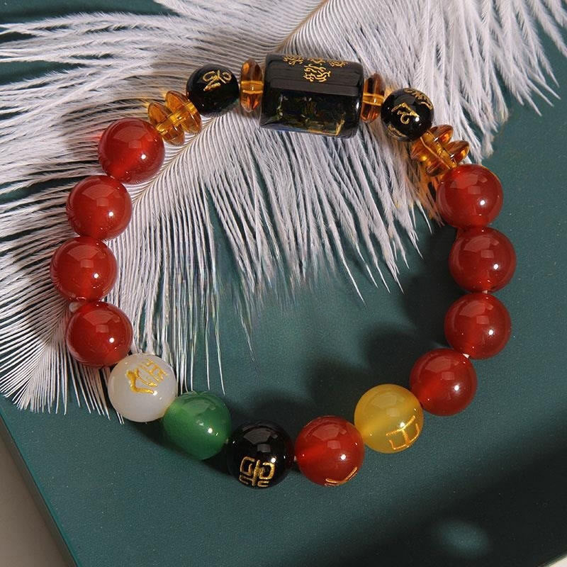 Nimara Ritual Five Elements Black Onyx Red Agate Wisdom Wealth Bracelet