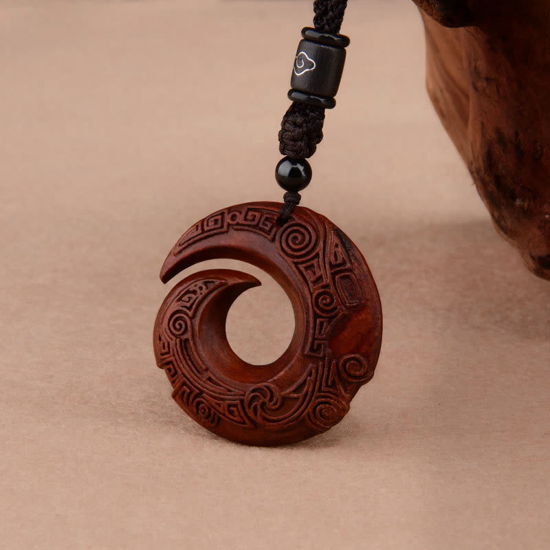 Nimara Ritual Small Leaf Red Sandalwood Ebony Wood One's Luck Improves Design Patern Protection Necklace Pendant