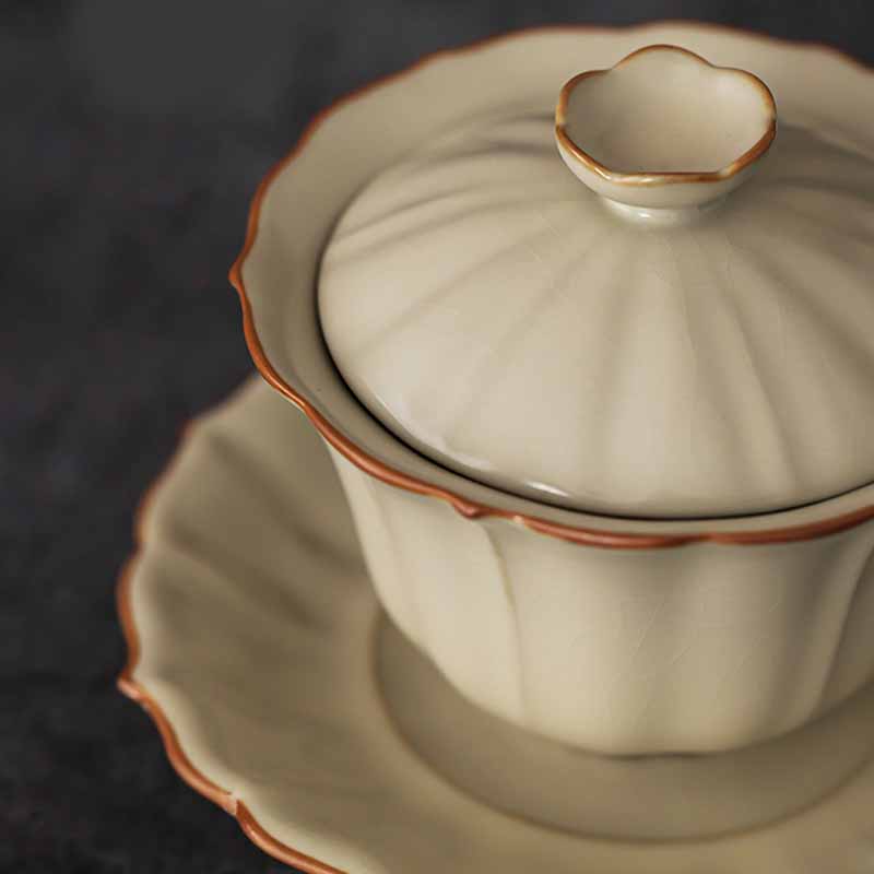 Nimara Ritual Beige Plum Blossom Shape Peach Branch Ceramic Gaiwan Sancai Teacup Kung Fu Tea Cup With Lid