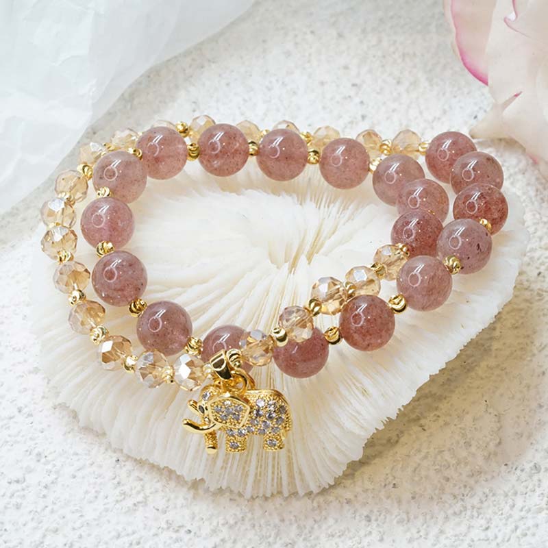 Nimara Ritual Rose Quartz Elephant Healing Energy Charm Bracelet