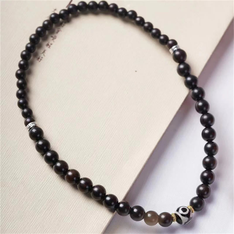 Nimara Ritual Tibet Ebony Wood Dzi Bead Balance Double Wrap Bracelet