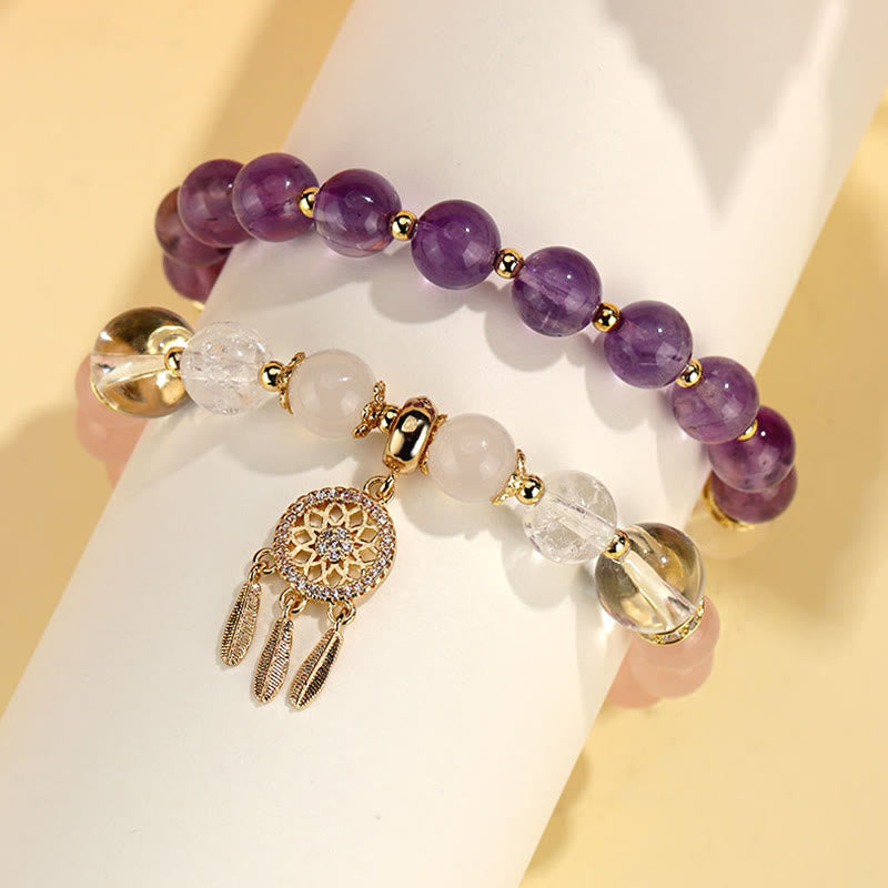 Nimara Ritual Green Strawberry Quartz Amethyst Crystal Dreamcatcher Healing Bracelet