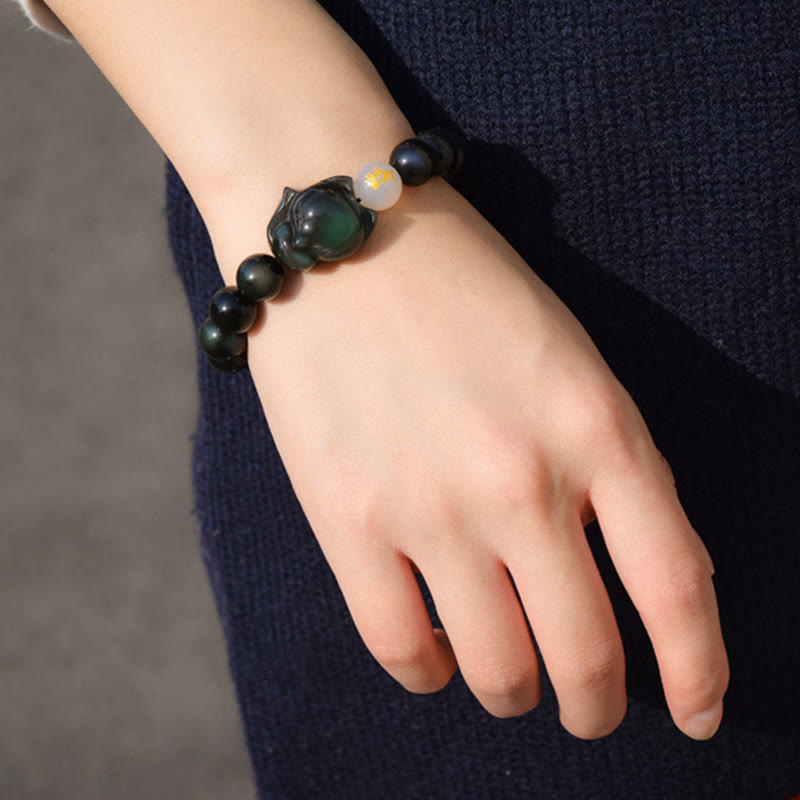 Nimara Ritual Natural Rainbow Obsidian Gold Sheen Obsidian Silver Sheen Obsidian Fox Healing Bracelet