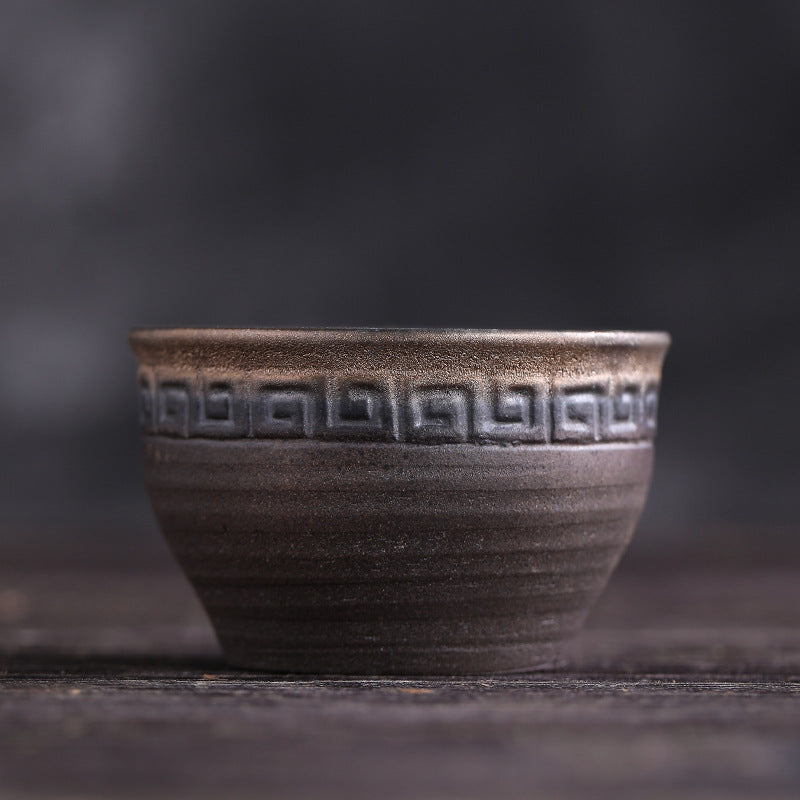 Nimara Ritual Simple Brown Striped Texture Ceramic Teacup Kung Fu Tea Cup Bowl