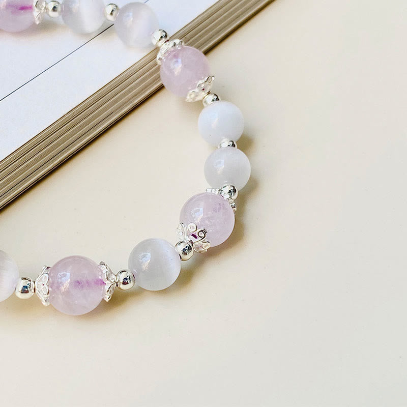 Nimara Ritual 925 Sterling Silver Natural Amethyst Cat's Eye Spiritual Awareness Star Bracelet