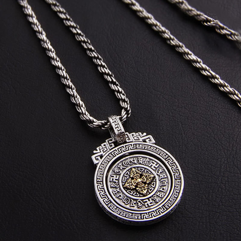 Nimara Ritual Tibetan Om Mani Padme Hum Double Dorje Vajra Rotatable Purity Peace Necklace Pendant