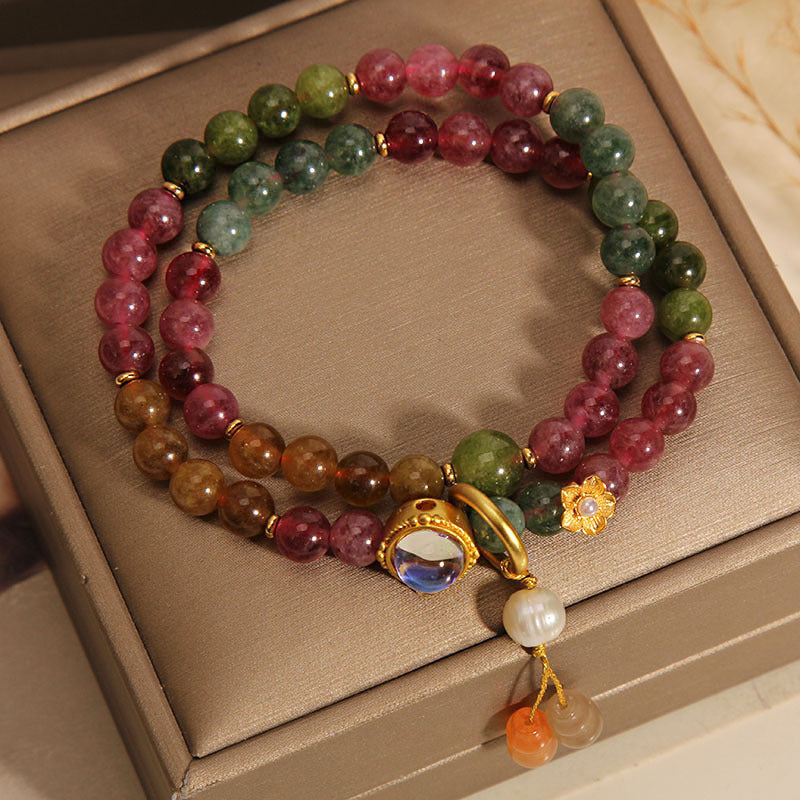 Nimara Ritual Multicolored Tourmaline Positive Double Wrap Gourd Charm Bracelet
