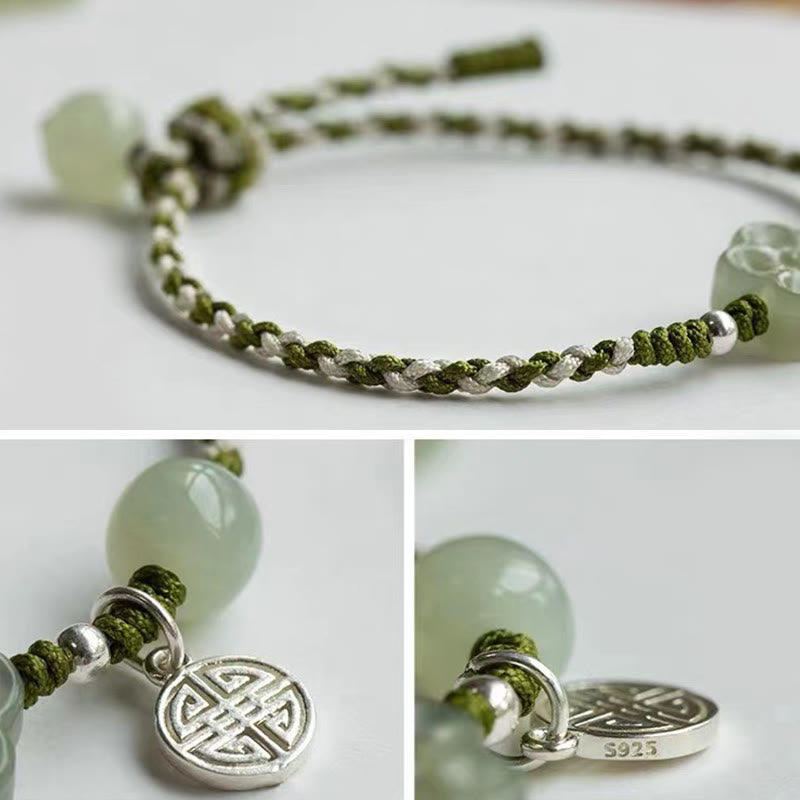 Nimara Ritual Handmade Plum Blossom Flower Jade Luck Prosperity Braided Bracelet