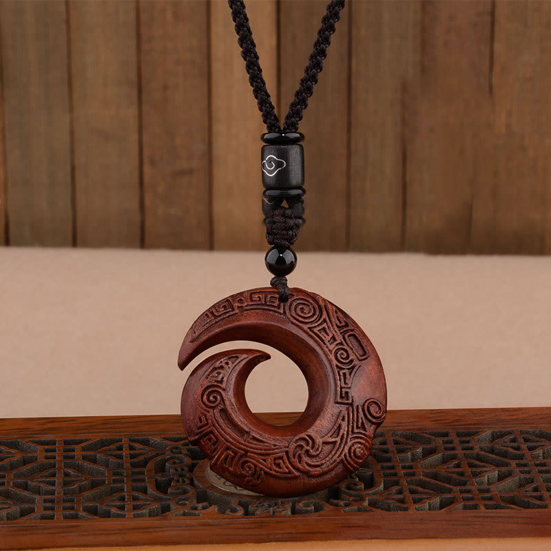 Nimara Ritual Small Leaf Red Sandalwood Ebony Wood One's Luck Improves Design Patern Protection Necklace Pendant