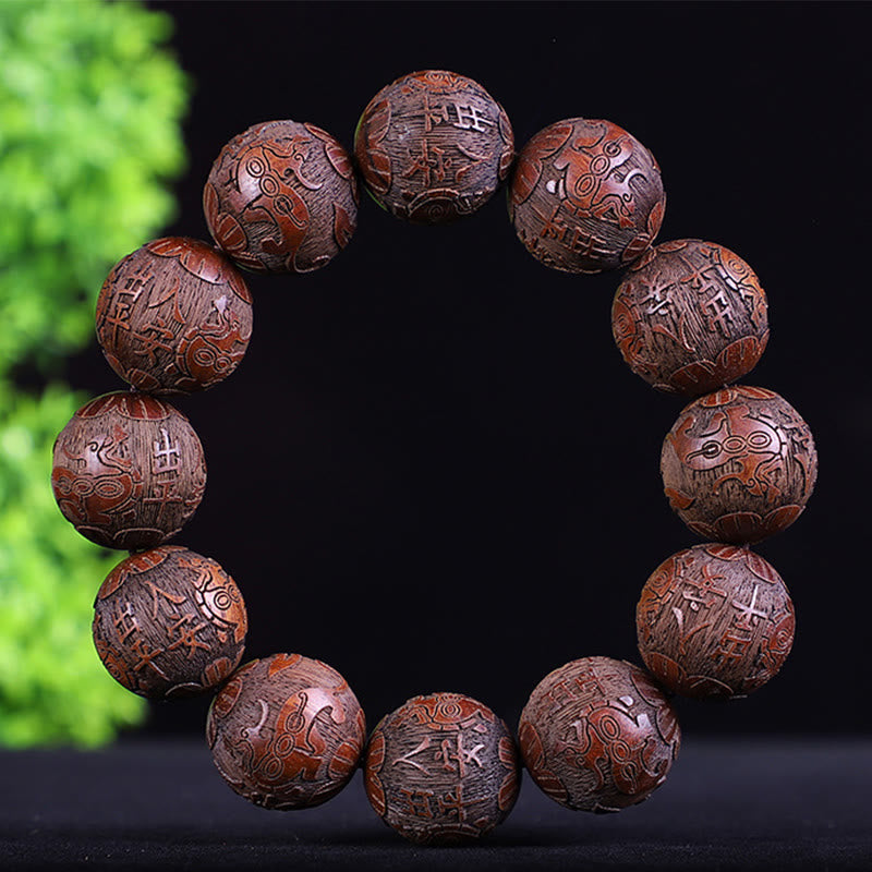 Nimara Ritual Chinese Zodiac Rosewood Ebony Copper Coin PiXiu Carved Warmth Bracelet
