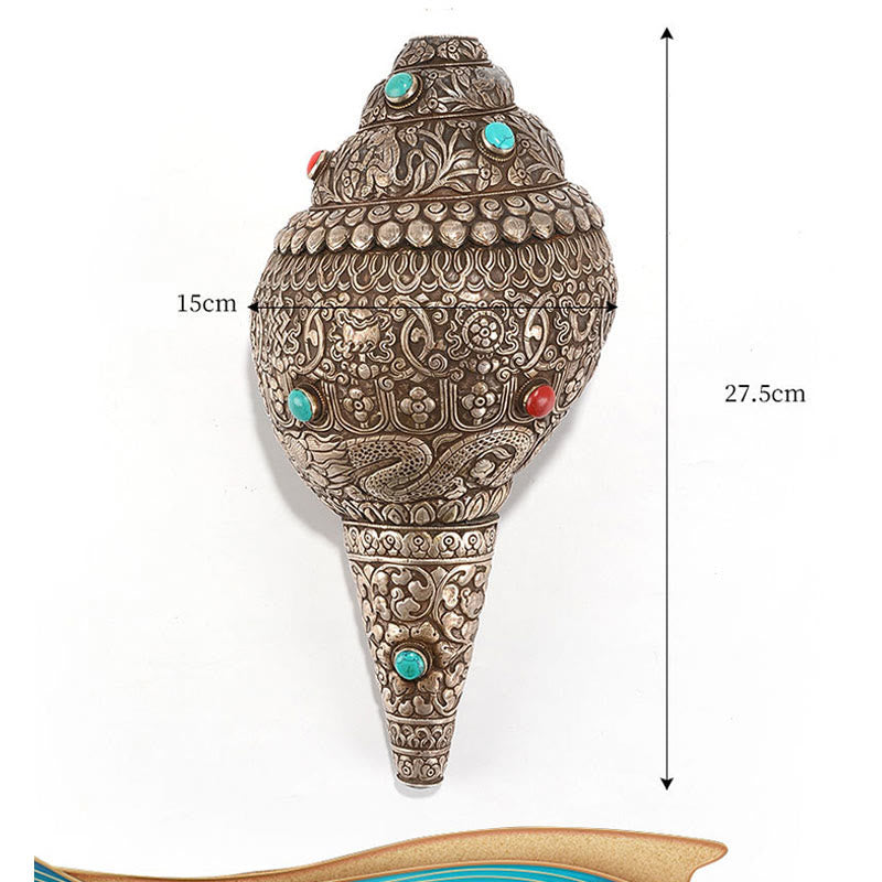 Nimara Ritual Tibetan Handmade Natural Shankha Engraved Eight Auspicious Symbols Conch Shell Lucky Home Decoration