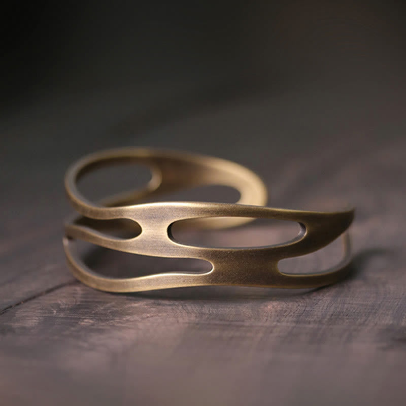 Nimara Ritual Vintage Curved Copper Brass Wealth Adjustable Cuff Bracelet Bangle