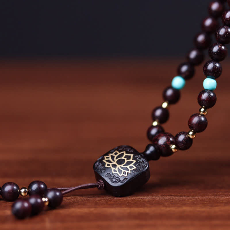 Nimara Ritual 108 Mala Beads Tibetan Small Leaf Red Sandalwood Lotus Balance Bracelet