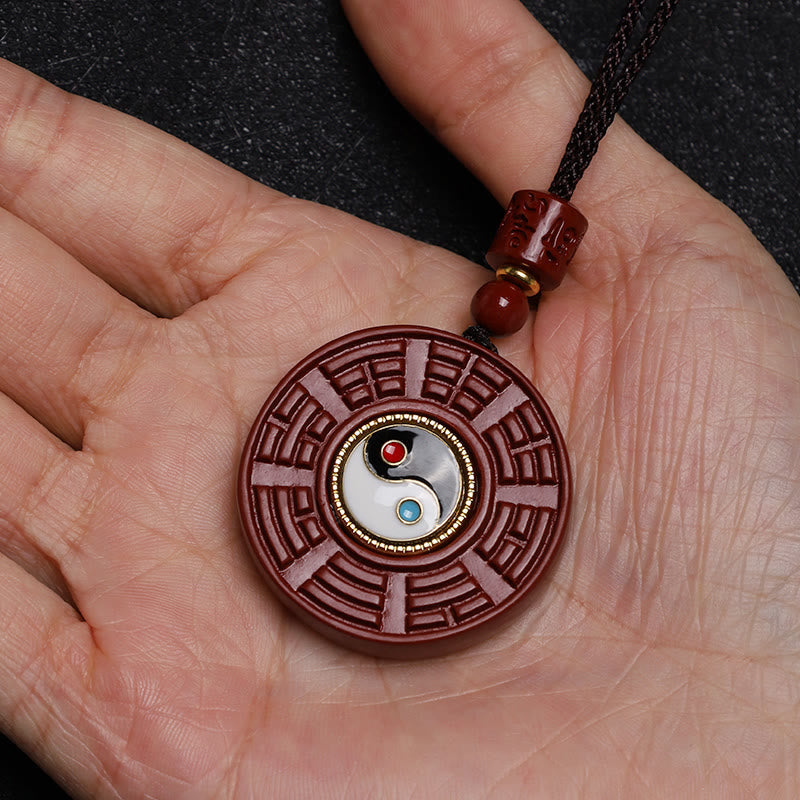 Nimara Ritual Natural Cinnabar Bagua Rotatable Yin Yang Keep Away Evil Spirits Necklace Pendant